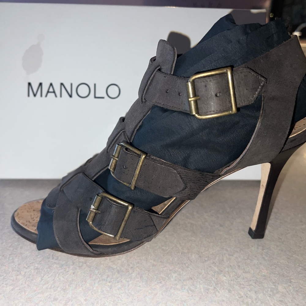 Manolo Blahnik Women's Brown Suede Strappy Heels - Picture 6 of 11